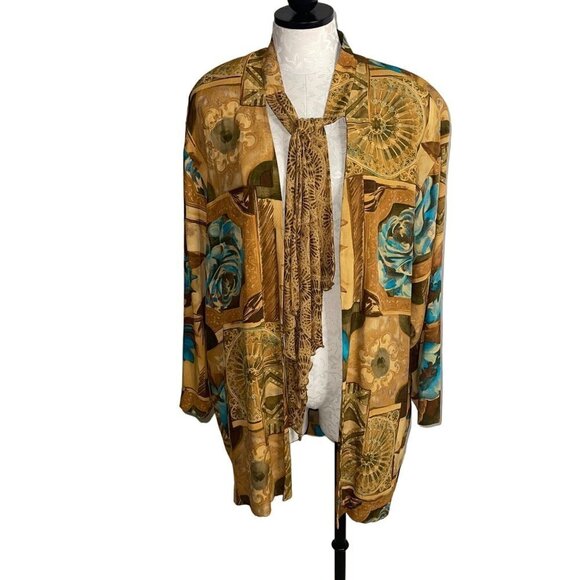 A.K.F. Vintage Womens Jacket Size Medium Rayon Scarf Art To Wear Open Front - Picture 12 of 14